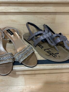 American Eagle Outfitters Glittery Brown and Metallic Taupe Strappy Sandals